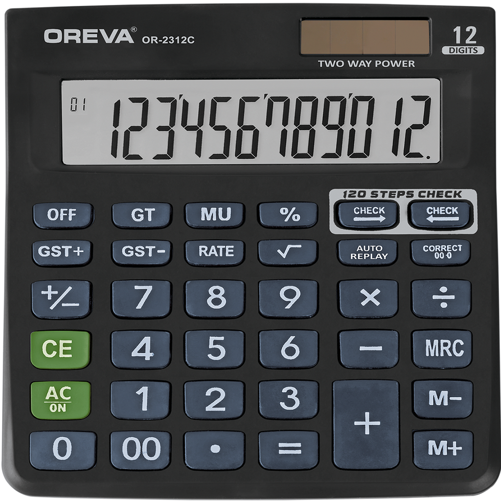 OR 2312 C LARGE DISPLAY CALCULATOR WITH CHECK & CORRECT,WITH SOLAR & PENCIL CELL OPERATED,ALUMINIUM FACE