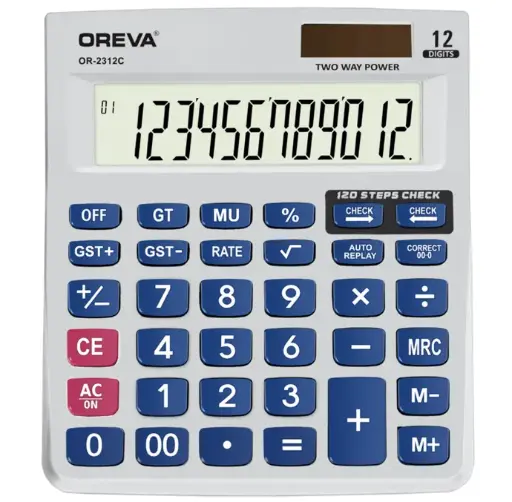 OR 2312 C LARGE DISPLAY CALCULATOR WITH CHECK & CORRECT,WITH SOLAR & PENCIL CELL OPERATED,ALUMINIUM FACE